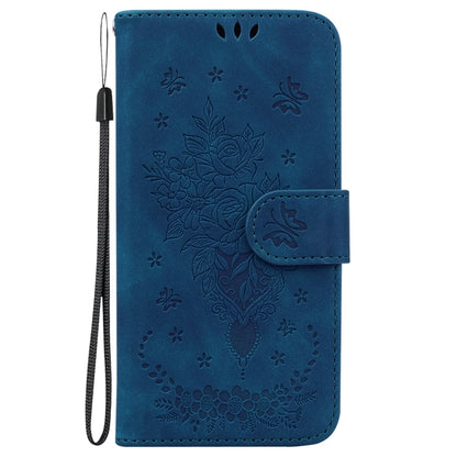 For OnePlus 11 Butterfly Rose Embossed Leather Phone Case(Blue) - OnePlus Cases by buy2fix | Online Shopping UK | buy2fix