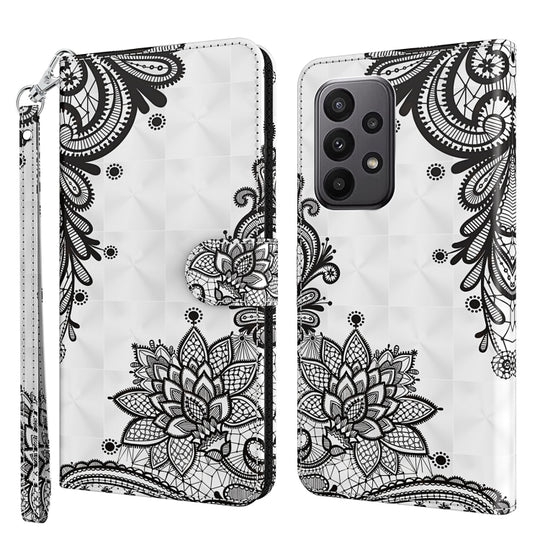 For Samsung Galaxy A24 3D Painting Pattern TPU + PU Leather Phone Case(Diagonal Black Flower)
