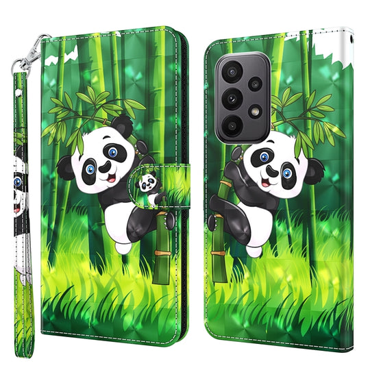 For Samsung Galaxy A24 3D Painting Pattern TPU + PU Leather Phone Case(Panda Climbing Bamboo)