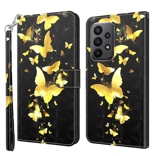 For Samsung Galaxy A24 3D Painting Pattern TPU + PU Leather Phone Case(Gold Butterfly)