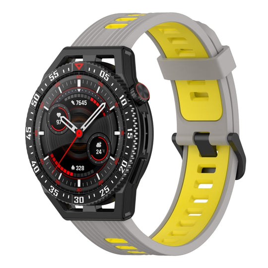 For Huawei Watch GT 3 SE 22mm Two-color Stripe Silicone Watch Band(Grey Yellow)
