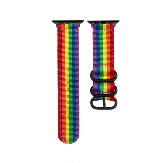 Black Buckle Canvas Watch Band For Apple Watch Ultra 49mm&Watch Ultra 2 49mm / Series 9&8&7 45mm / SE 3&SE 2&6&SE&5&4 44mm / 3&2&1 42mm(Rainbow) by buy2fix