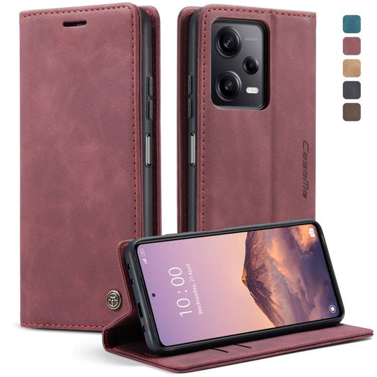 Pour Xiaomi Redmi Note 12 Pro + 5G CaseMe 013 Étui de téléphone en cuir à rabat horizontal multifonctionnel (rouge vin)
