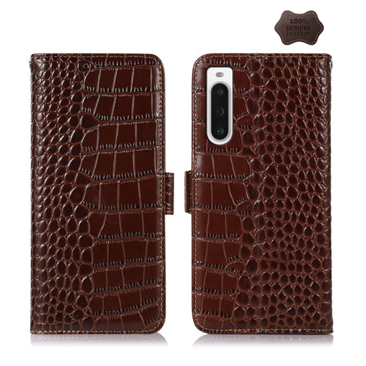 For Sony Xperia 10 V Crocodile Top Layer Cowhide Leather Phone Case(Brown) by buy2fix