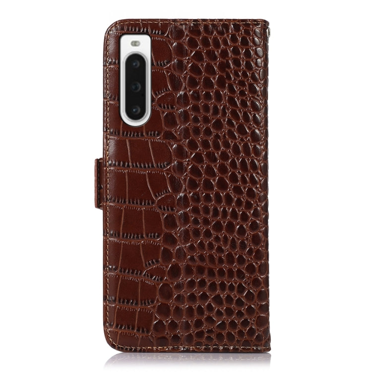 For Sony Xperia 10 V Crocodile Top Layer Cowhide Leather Phone Case(Brown) by buy2fix