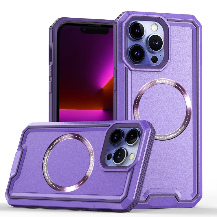 For iPhone 14 / 13 Armour Two-color MagSafe Magnetic TPU + PC Phone Case(Purple) by buy2fix