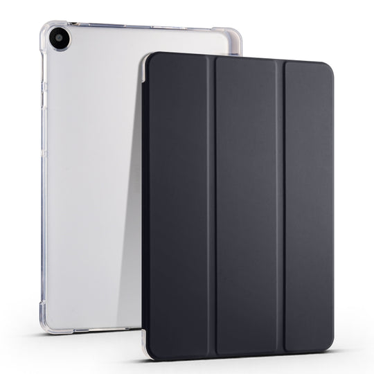 For Huawei MatePad SE 3-folding Transparent TPU Smart Leather Tablet Case with Pen Slot(Black)