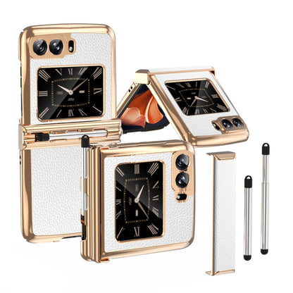 For Motorola Razr 2022 Foldable Electroplated Plain Leather Phone Case with Stylus(White) by buy2fix