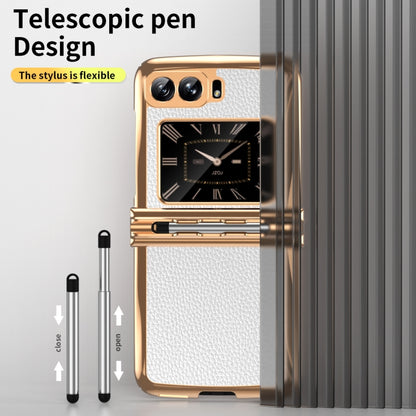 For Motorola Razr 2022 Foldable Electroplated Plain Leather Phone Case with Stylus(White) by buy2fix