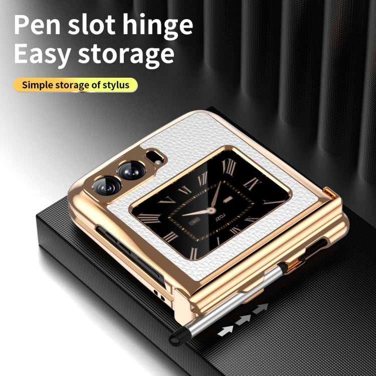 For Motorola Razr 2022 Foldable Electroplated Plain Leather Phone Case with Stylus(White) by buy2fix