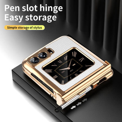 For Motorola Razr 2022 Foldable Electroplated Plain Leather Phone Case with Stylus(White) by buy2fix