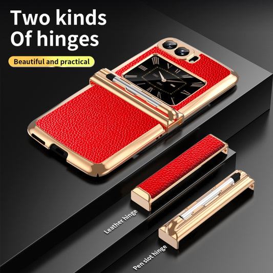 For Motorola Razr 2022 Foldable Electroplated Plain Leather Phone Case with Stylus(Red) - Motorola Cases by buy2fix | Online Shopping UK | buy2fix