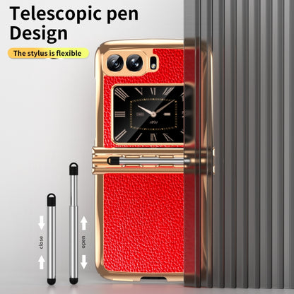 For Motorola Razr 2022 Foldable Electroplated Plain Leather Phone Case with Stylus(Red) - Motorola Cases by buy2fix | Online Shopping UK | buy2fix