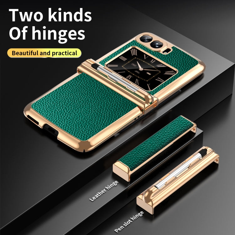 For Motorola Razr 2022 Foldable Electroplated Plain Leather Phone Case with Stylus(Emeralds) - Motorola Cases by buy2fix | Online Shopping UK | buy2fix