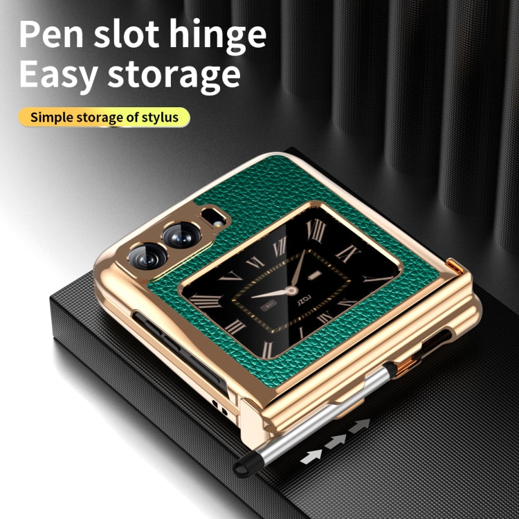 For Motorola Razr 2022 Foldable Electroplated Plain Leather Phone Case with Stylus(Emeralds) - Motorola Cases by buy2fix | Online Shopping UK | buy2fix