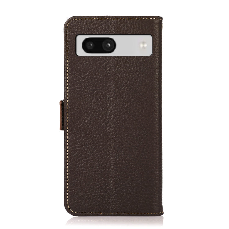 For Google Pixel 7A KHAZNEH Side-Magnetic Litchi Genuine Leather RFID Phone Case(Brown) - Google Cases by buy2fix | Online Shopping UK | buy2fix