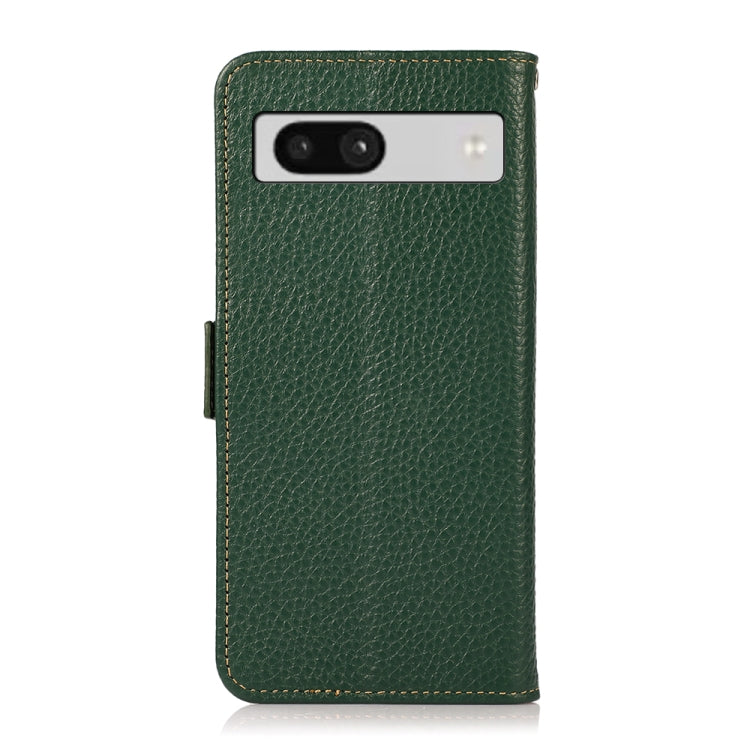 For Google Pixel 7A KHAZNEH Side-Magnetic Litchi Genuine Leather RFID Phone Case(Green) - Google Cases by buy2fix | Online Shopping UK | buy2fix