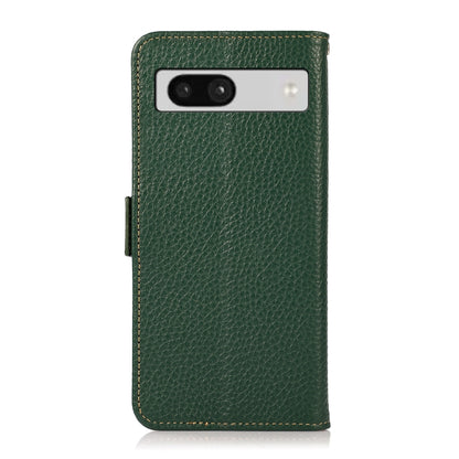 For Google Pixel 7A KHAZNEH Side-Magnetic Litchi Genuine Leather RFID Phone Case(Green) - Google Cases by buy2fix | Online Shopping UK | buy2fix