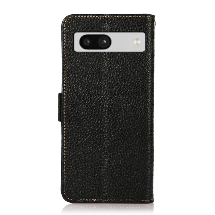 For Google Pixel 7A KHAZNEH Side-Magnetic Litchi Genuine Leather RFID Phone Case(Black) - Google Cases by buy2fix | Online Shopping UK | buy2fix