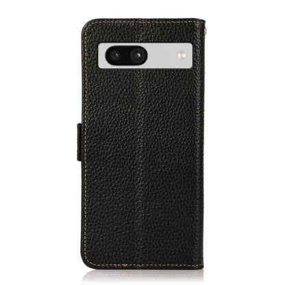 For Google Pixel 7A KHAZNEH Side-Magnetic Litchi Genuine Leather RFID Phone Case(Black) - Google Cases by buy2fix | Online Shopping UK | buy2fix