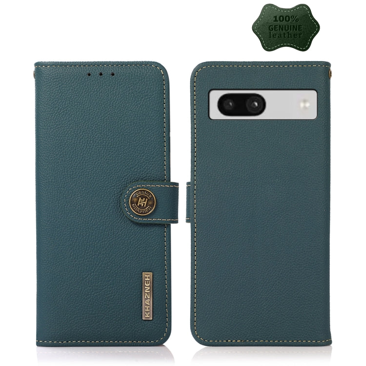 For Google Pixel 7A KHAZNEH Custer Texture RFID Genuine Leather Phone Case(Green) - Google Cases by buy2fix | Online Shopping UK | buy2fix