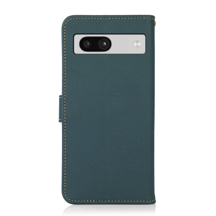 For Google Pixel 7A KHAZNEH Custer Texture RFID Genuine Leather Phone Case(Green) - Google Cases by buy2fix | Online Shopping UK | buy2fix
