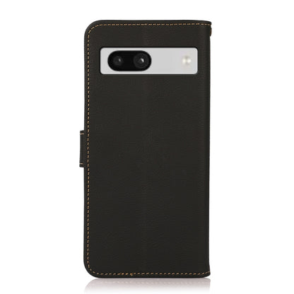 For Google Pixel 7A KHAZNEH Custer Texture RFID Genuine Leather Phone Case(Black) - Google Cases by buy2fix | Online Shopping UK | buy2fix