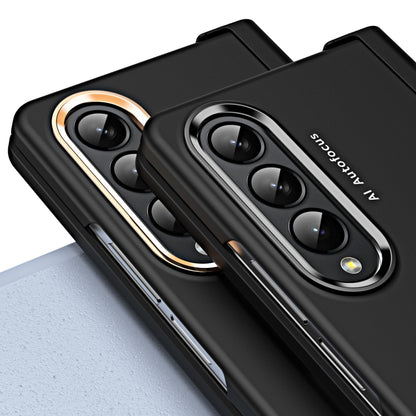 For Samsung Galaxy Z Fold4 5G Skin Feel Two-color Contact Lens Hinge Flip Phone Case(Black) - Galaxy Z Fold4 5G Cases by buy2fix | Online Shopping UK | buy2fix