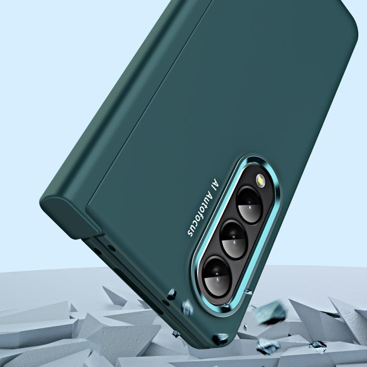 For Samsung Galaxy Z Fold4 5G Skin Feel Two-color Contact Lens Hinge Flip Phone Case(Yellow) - Galaxy Z Fold4 5G Cases by buy2fix | Online Shopping UK | buy2fix