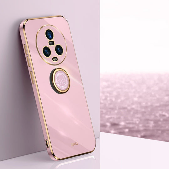 For Honor Magic5 5G XINLI Straight Edge 6D Electroplate TPU Phone Case with Ring Holder(Cherry Purple)