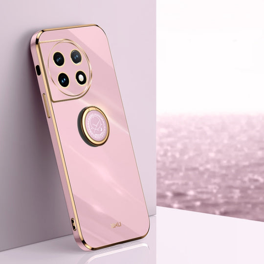 For OnePlus 11 XINLI Straight Edge 6D Electroplate TPU Phone Case with Ring Holder(Cherry Purple)