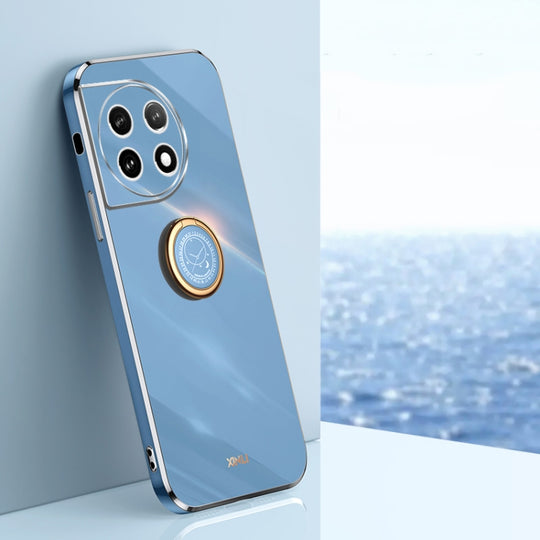 For OnePlus 11 XINLI Straight Edge 6D Electroplate TPU Phone Case with Ring Holder(Celestial Blue)