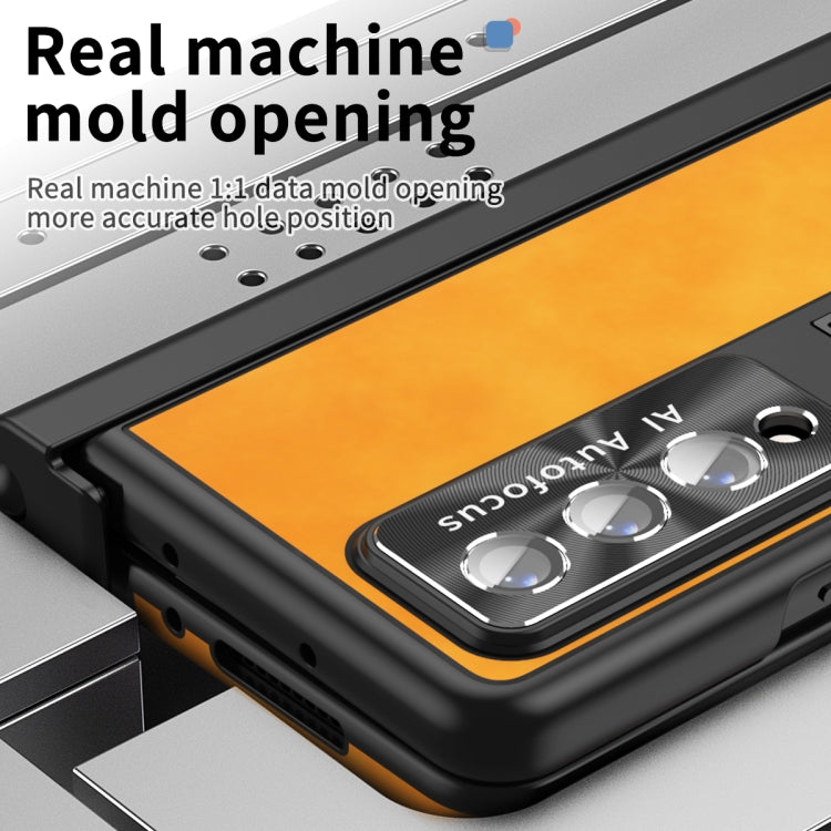 For Samsung Galaxy Z Fold3 5G Napa Pattern All-inclusive Magnetic Phone Case(Lemon Yellow) - Galaxy Phone Cases by buy2fix | Online Shopping UK | buy2fix