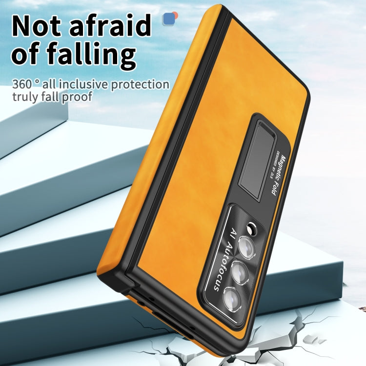 For Samsung Galaxy Z Fold3 5G Napa Pattern All-inclusive Magnetic Phone Case(Lemon Yellow) - Galaxy Phone Cases by buy2fix | Online Shopping UK | buy2fix