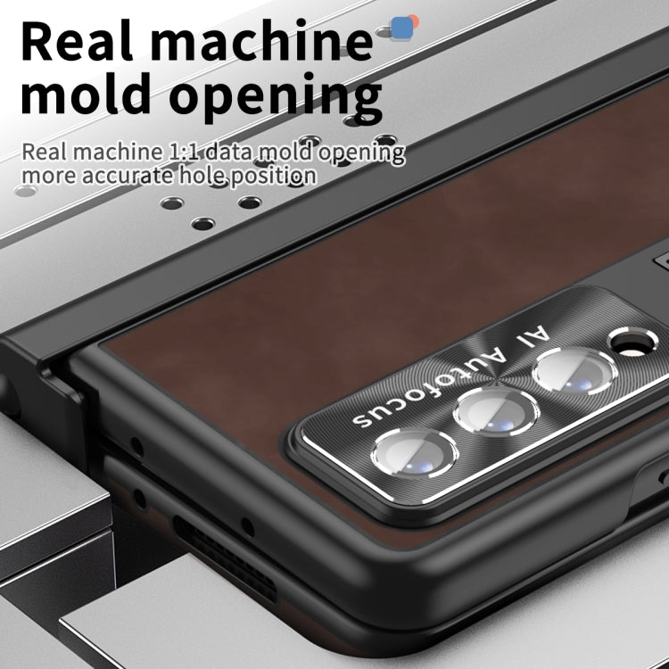 For Samsung Galaxy Z Fold3 5G Napa Pattern All-inclusive Magnetic Phone Case(Coffee) - Galaxy Phone Cases by buy2fix | Online Shopping UK | buy2fix