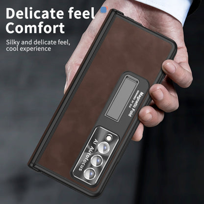 For Samsung Galaxy Z Fold3 5G Napa Pattern All-inclusive Magnetic Phone Case(Coffee) - Galaxy Phone Cases by buy2fix | Online Shopping UK | buy2fix