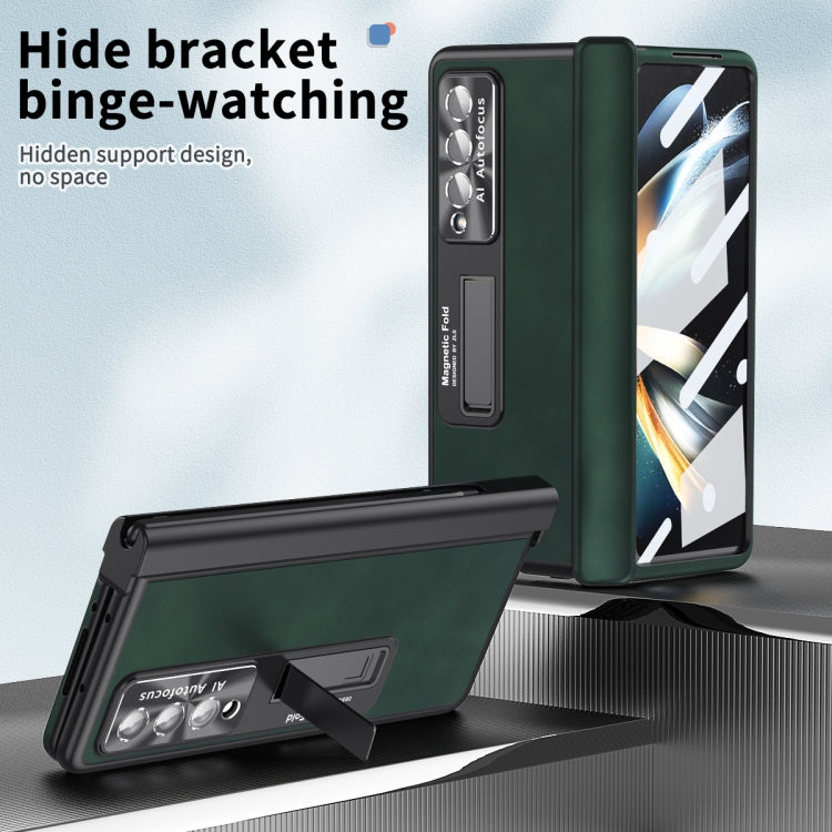For Samsung Galaxy Z Fold3 5G Napa Pattern All-inclusive Magnetic Phone Case(Green) - Galaxy Phone Cases by buy2fix | Online Shopping UK | buy2fix