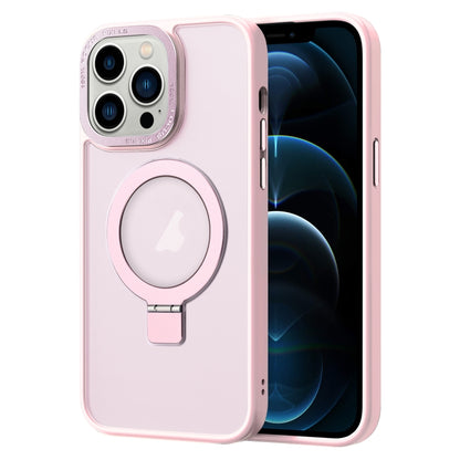 For iPhone 12 Pro Max Skin Feel MagSafe Magnetic Holder Phone Case(Pink) by buy2fix