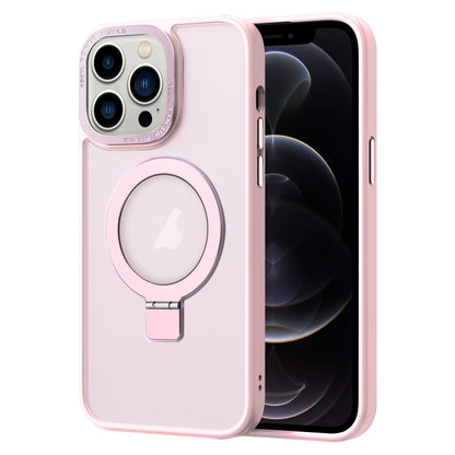 For iPhone 12 Pro Skin Feel MagSafe Magnetic Holder Phone Case(Pink) by buy2fix