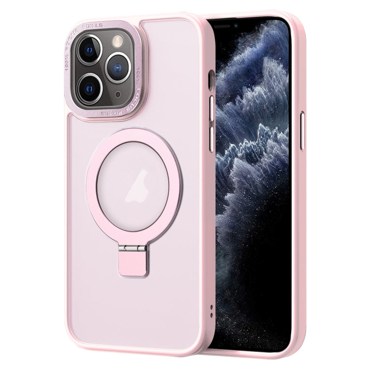 For iPhone 11 Pro Max Skin Feel MagSafe Magnetic Holder Phone Case(Pink) by buy2fix