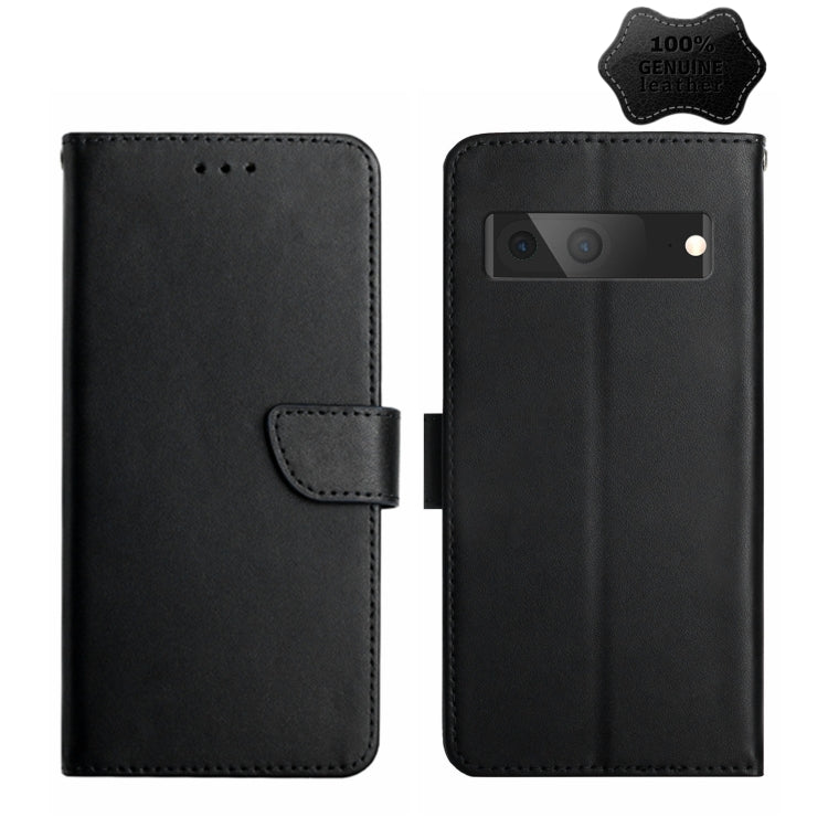For Google Pixel 7A HT02 Genuine Leather Fingerprint-proof Flip Phone Case(Black) - Google Cases by buy2fix | Online Shopping UK | buy2fix