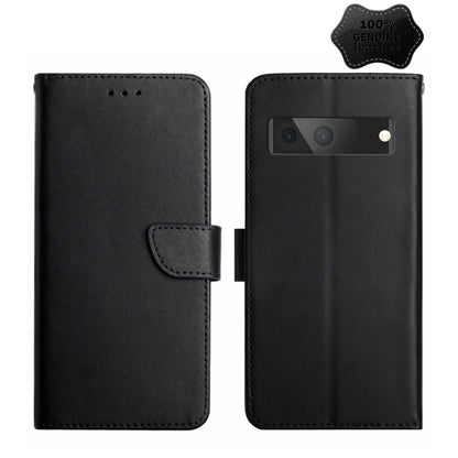 For Google Pixel 7A HT02 Genuine Leather Fingerprint-proof Flip Phone Case(Black) - Google Cases by buy2fix | Online Shopping UK | buy2fix