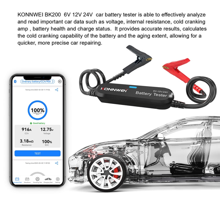 KONNWEI BK200 6V/12V/24V Car Bluetooth Battery Tester(Black) - Electronic Test by KONNWEI | Online Shopping UK | buy2fix