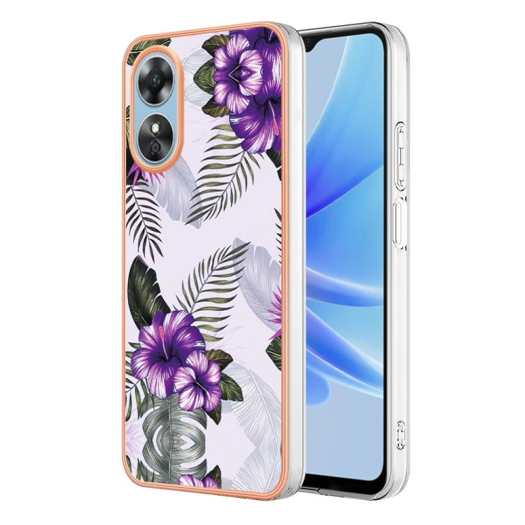 For OPPO A17 Electroplating IMD TPU Phone Case(Purple Flower) by buy2fix