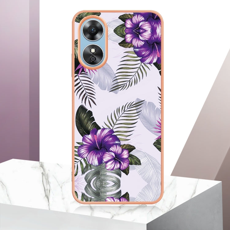 For OPPO A17 Electroplating IMD TPU Phone Case(Purple Flower) by buy2fix