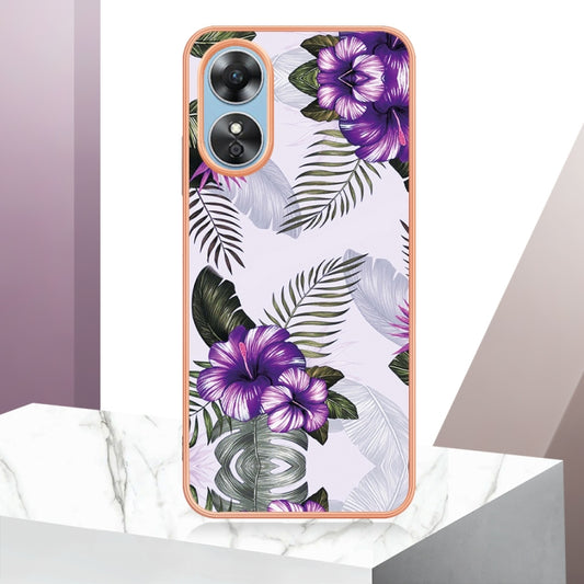 For OPPO A17 Electroplating IMD TPU Phone Case(Purple Flower) by buy2fix
