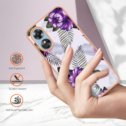 For OPPO A17 Electroplating IMD TPU Phone Case(Purple Flower) by buy2fix