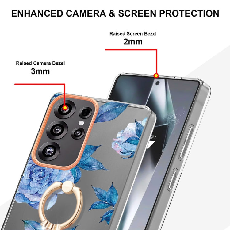 For Samsung Galaxy S25 Ultra 5G Flowers and Plants Series IMD TPU Phone Case with Ring Holder(Orchid Peony) by buy2fix