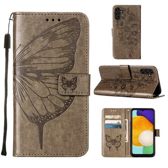 For Samsung Galaxy A34 5G Embossed Butterfly Leather Phone Case(Grey)