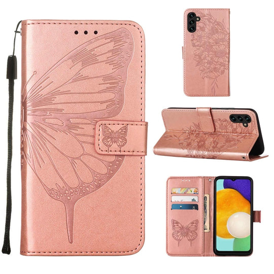 For Samsung Galaxy A34 5G Embossed Butterfly Leather Phone Case(Rose Gold)